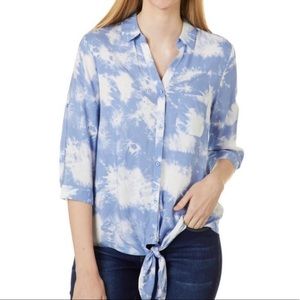 Como Blu Tie Dye Front Tie Button Down Shirt
